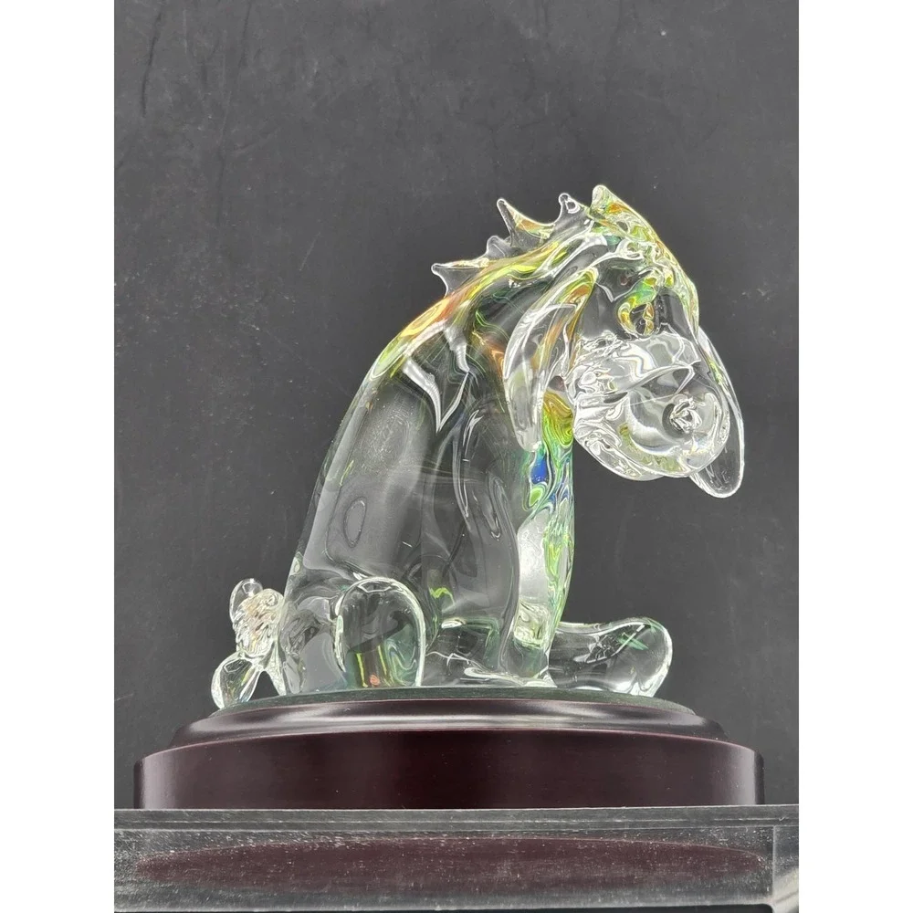 Disney's Winnie The Pooh " Eeyore" Glass Figurine Mirror Wood‎ Base 4.5" Arribas - Picture 16 of 16